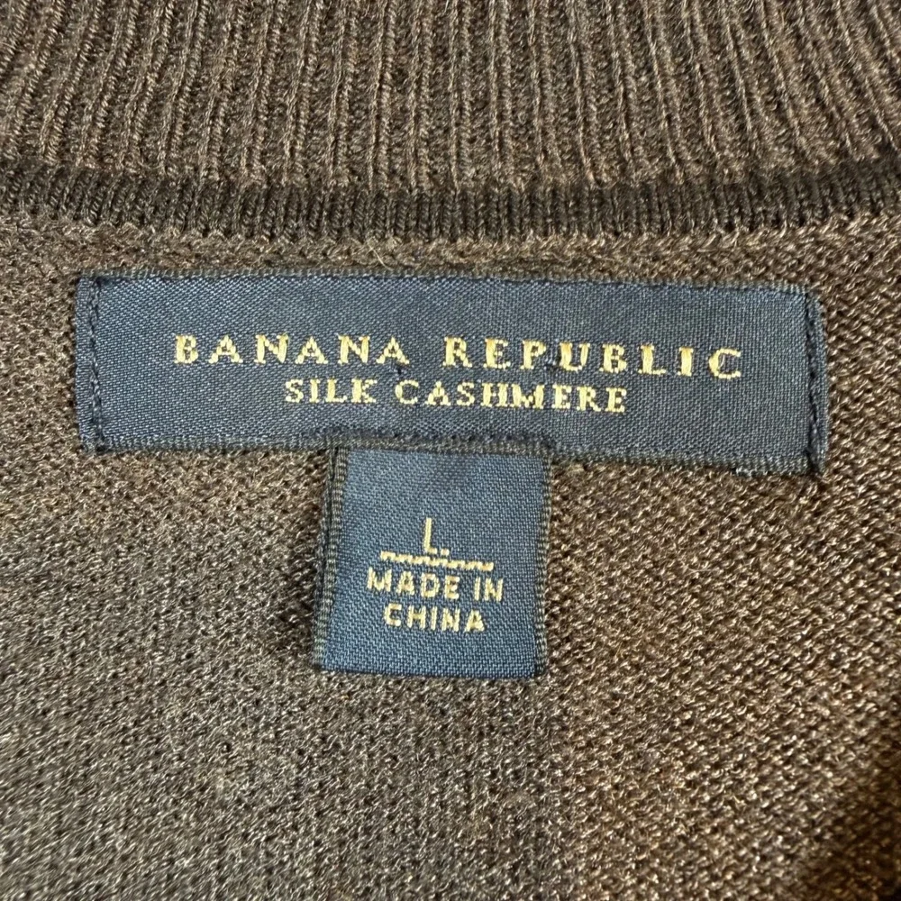 Banana Republic V-Neck Sweater Mens L Brown Silk Cashmere Blend Long‎ Sleeve